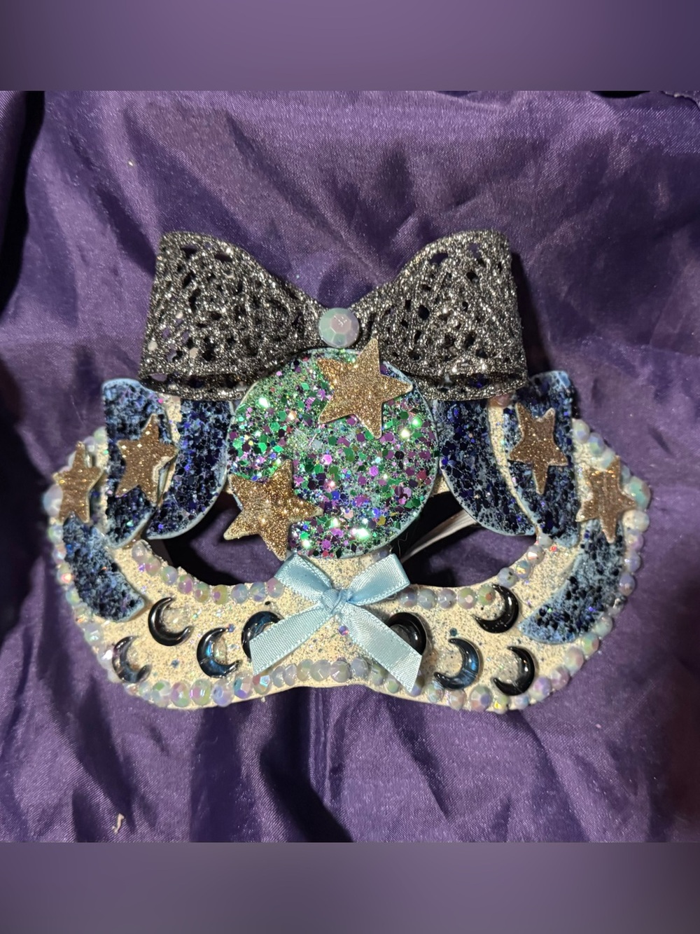 Glitter Moon & Star masquerade Mask - Blue and Black